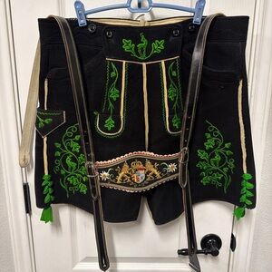 adidas Black Traditional Embroidered Shorts with Green Accents
